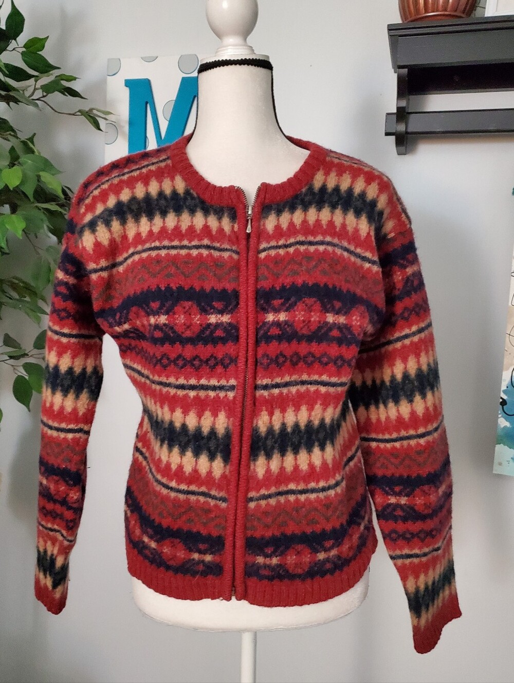PAUL HARRIS DESIGN Vintage Shetland Wool Zip Cardigan M